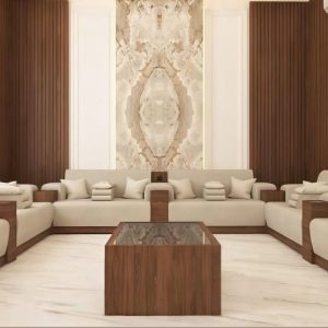 Premium Luxury Majlis Sofa Set with Custom Wood & Marble Finish