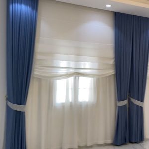 Luxury Royal Blue & White Wave Curtain Set